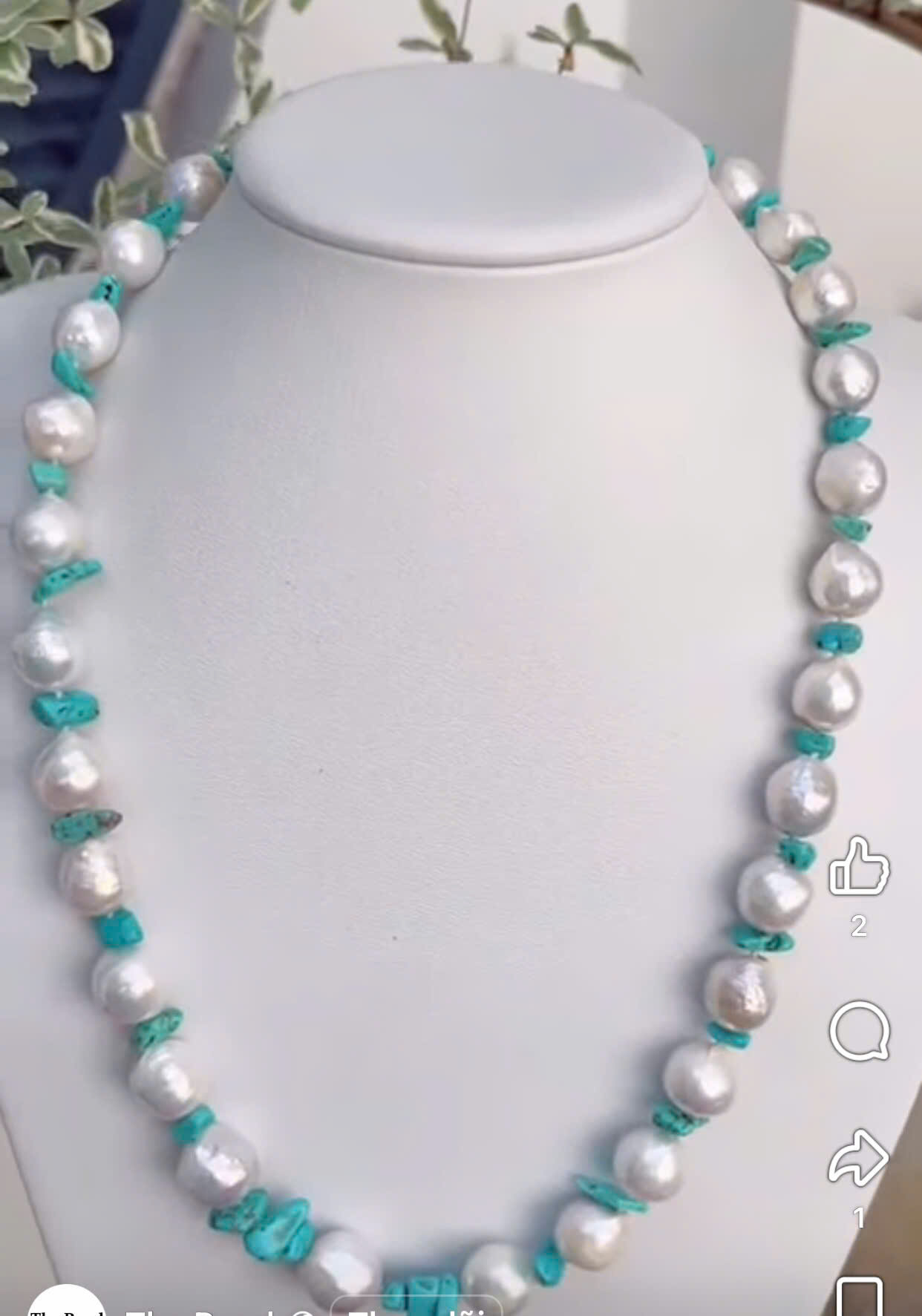 Ngọc trai phối với đá quý ngọc lam (turquoise)